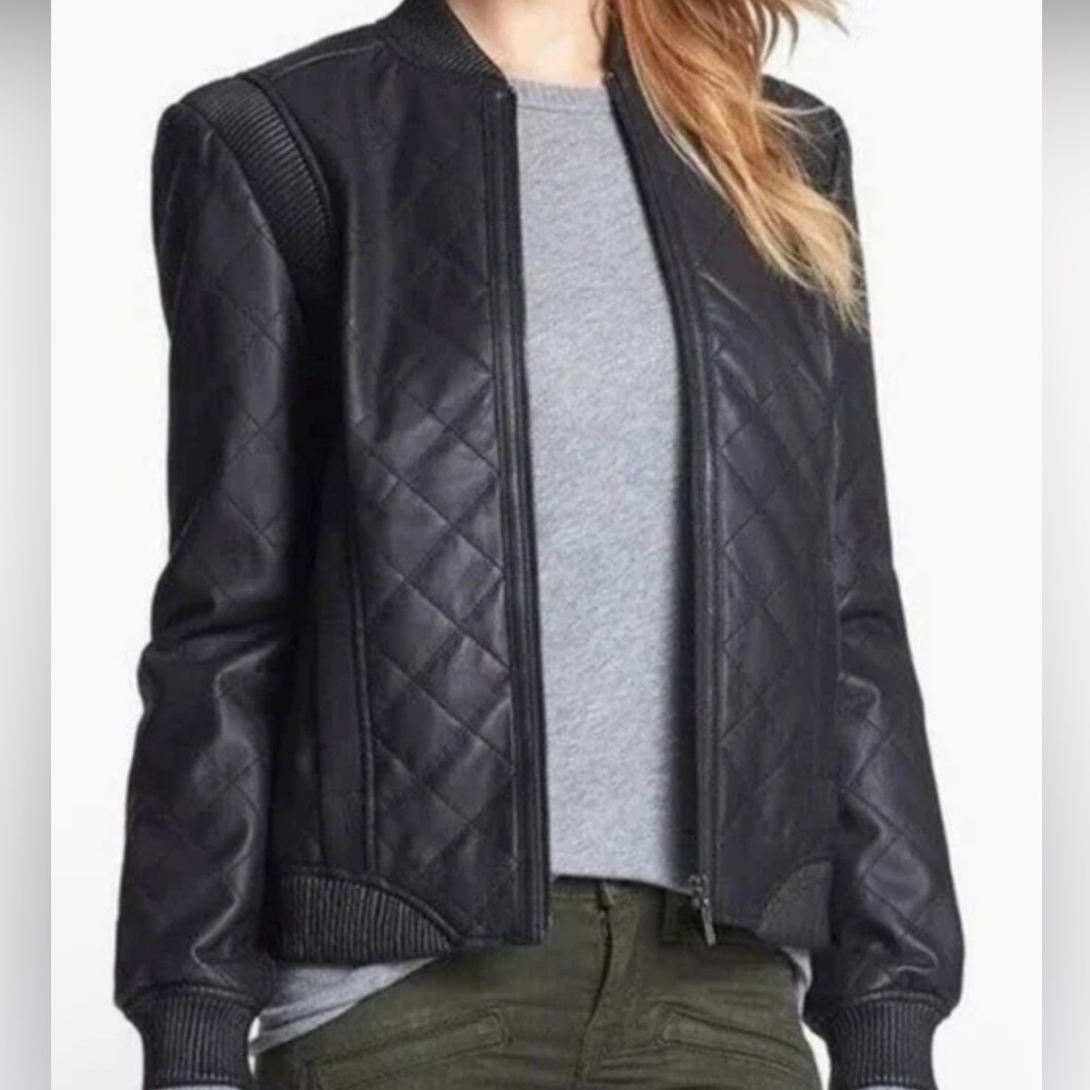 Truth and Pride black, quilted leather bomber jacket size medium
